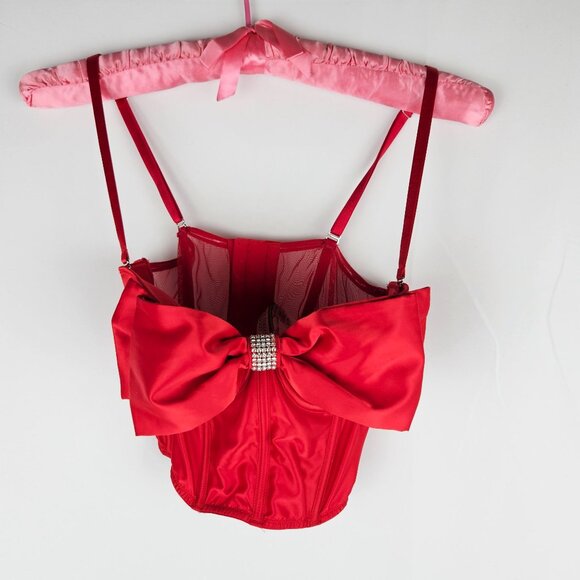 Victorias Secret Red Cupped Bow Bra Top 34C Corset Bustier Rhinestone NEW! - Picture 3 of 10